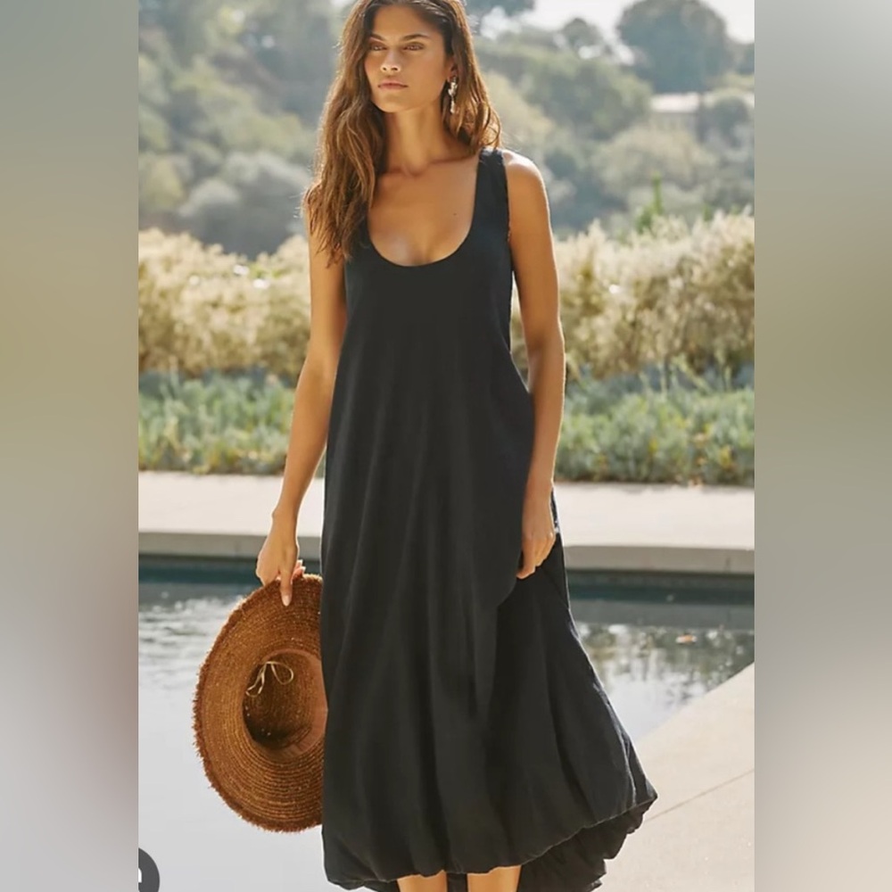 Anthropologie Asymmetrical Balloon Bottom Black Midi Dress